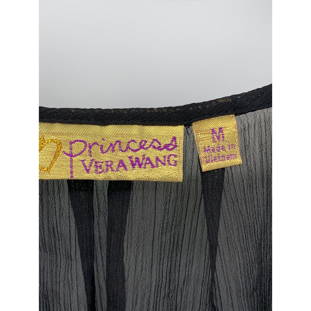 PRINCESS VERA WANG Women's Black Sheer Long Sleeve Scoop-Neck Top SZ M