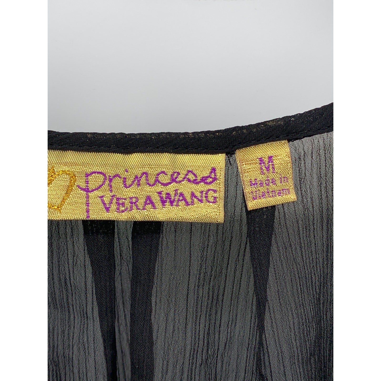PRINCESS VERA WANG Women's Black Sheer Long Sleeve Scoop-Neck Top SZ M
