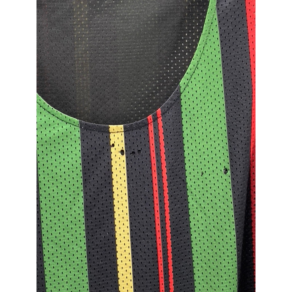 URBAN OUTFITTERS Men's Black-Multicolor Mesh Scoop-Neck Striped Tank SZ M