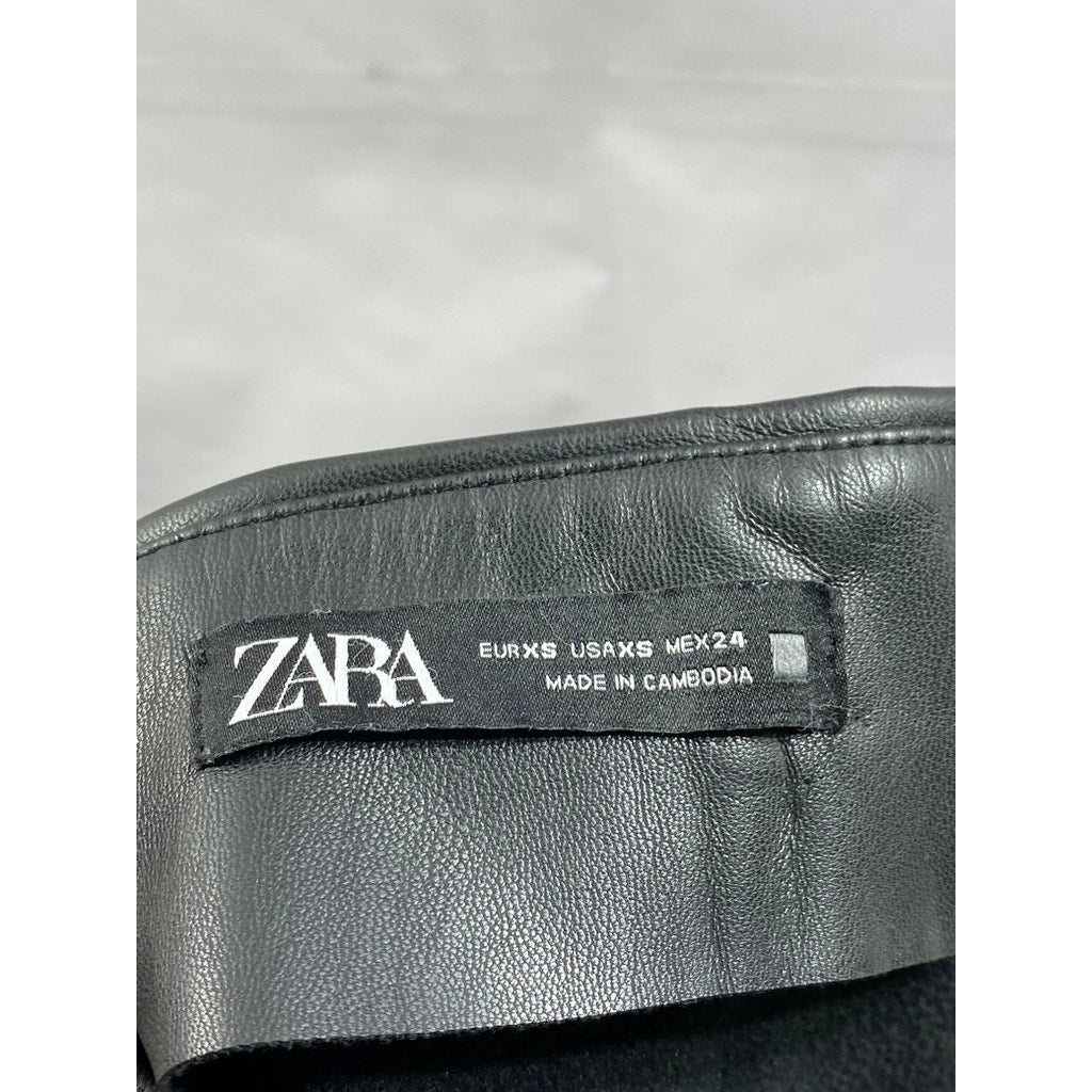 ZARA Women's Black Faux Leather Straight Mini Skirt SZ XS