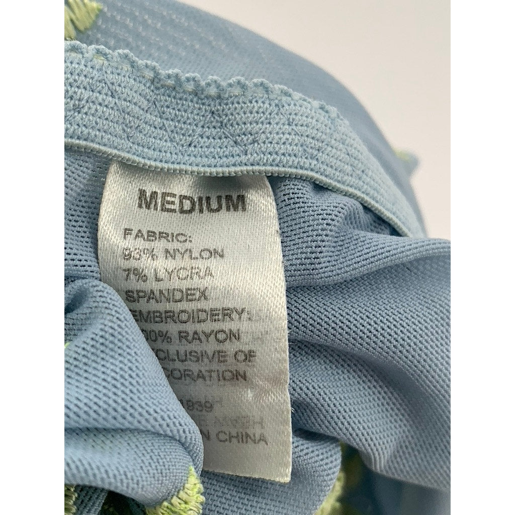 UNBRANDED Women's Blue-Yellow Lace-Trim Spaghetti Strap Sheer Camisole Top SZ M