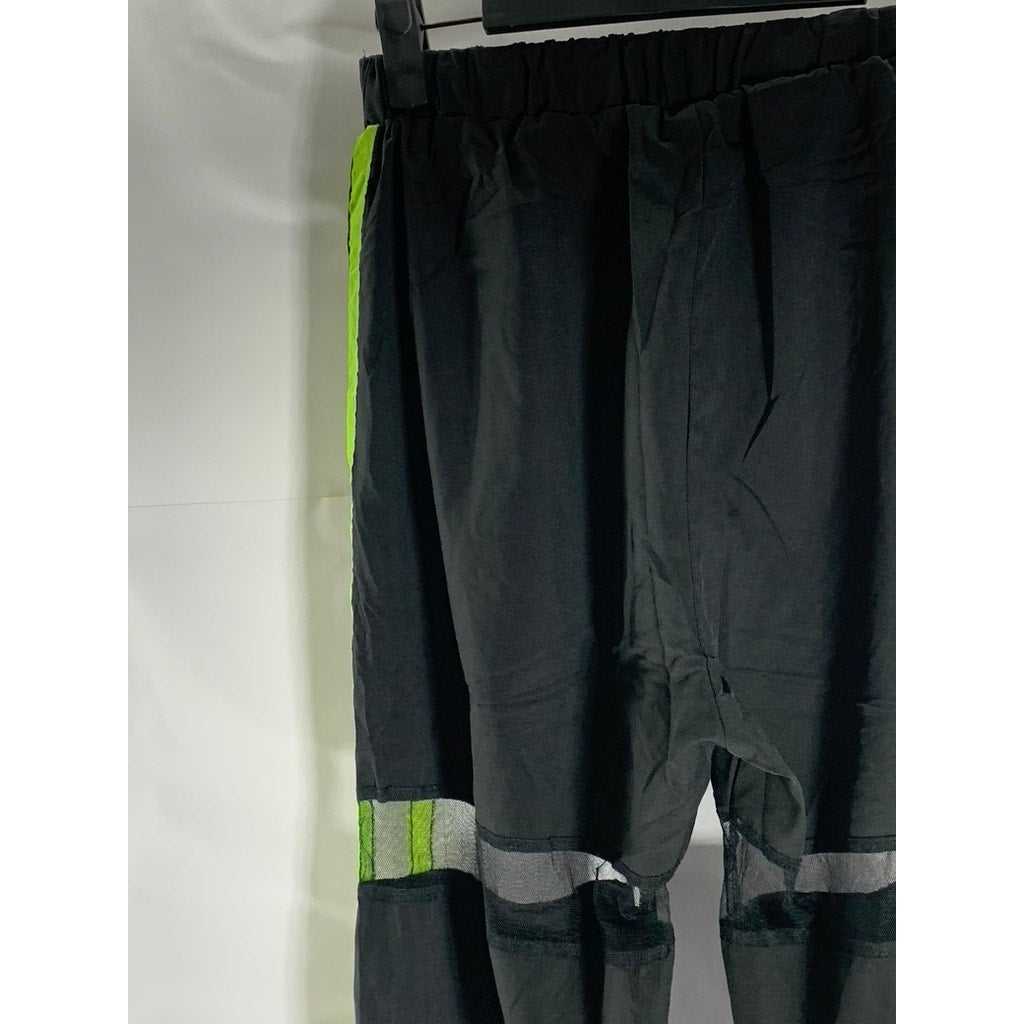 SHEIN Women's Black/Neon Green Double Striped Mesh Knee Pull-On Joggers SZ XS