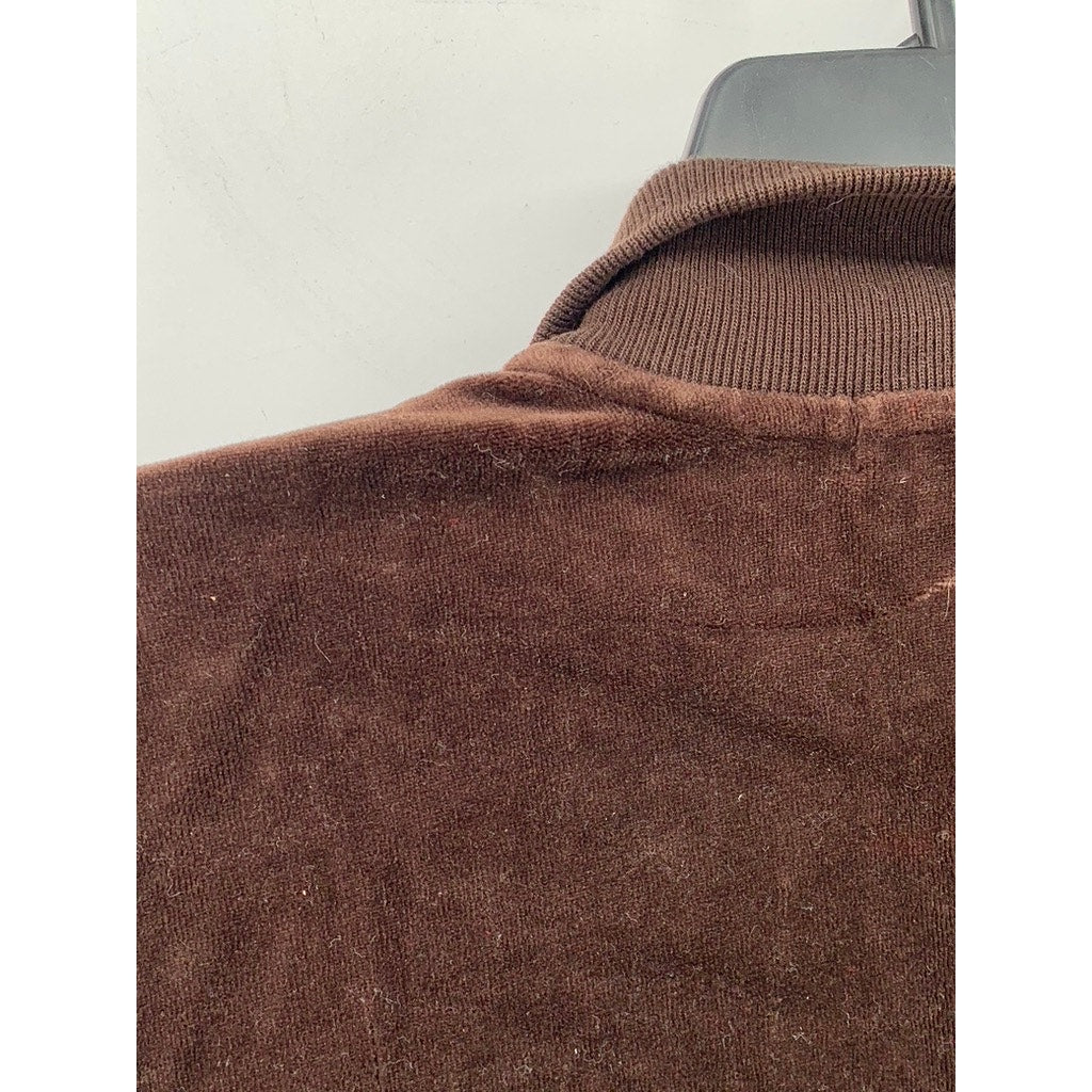 LAUREN RALPH LAUREN Women's Vintage Brown Velvet Snap-Button Sweater SZ L