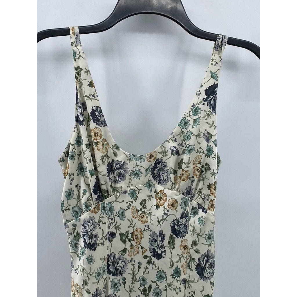 ZARA Women's White Floral Print Scoop-Neck Back-Button Detail Maxi Dress SZ S