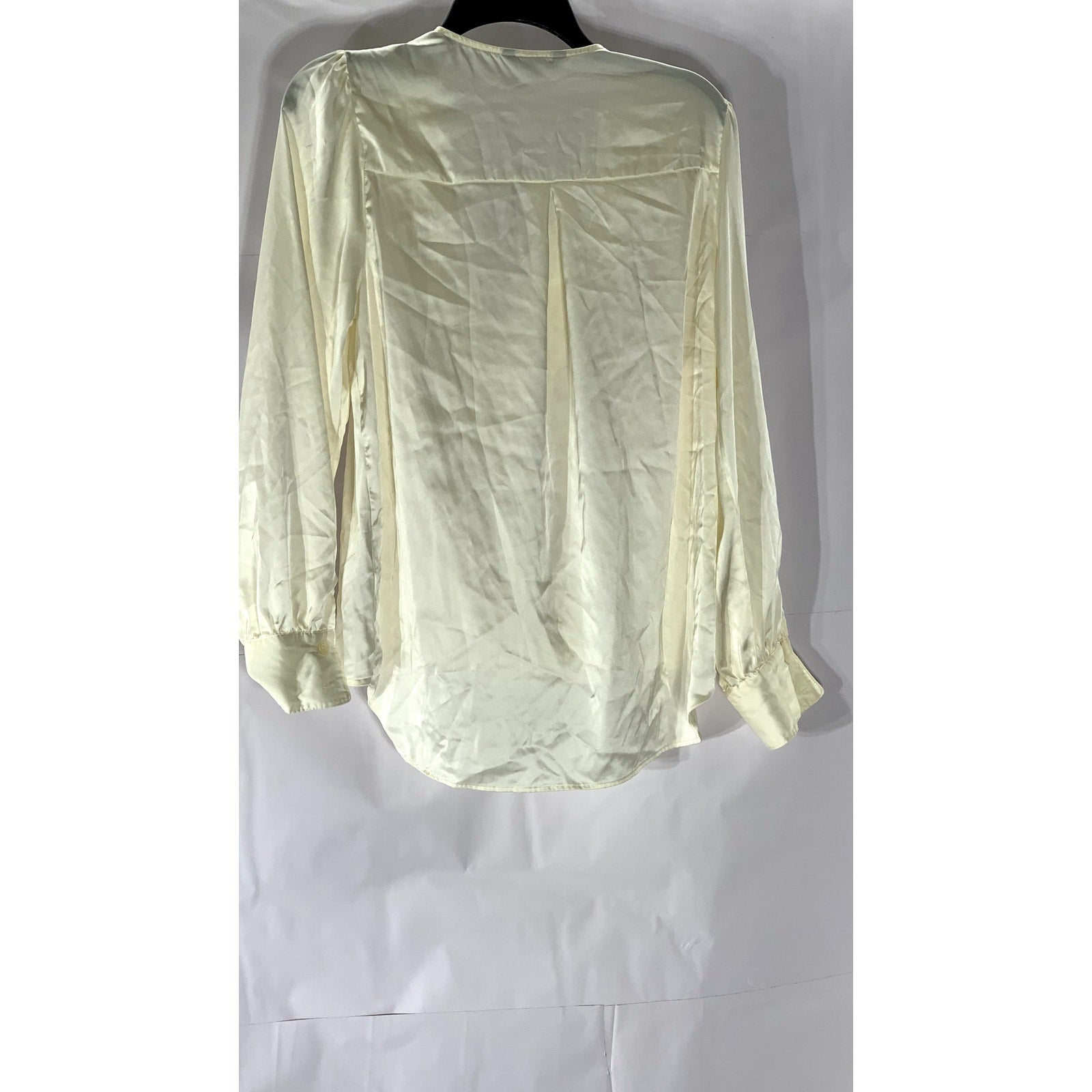 BANANA REPUBLIC Women's Cream Satin Faux Wrap Long Sleeve Hi-Low Top SZ L