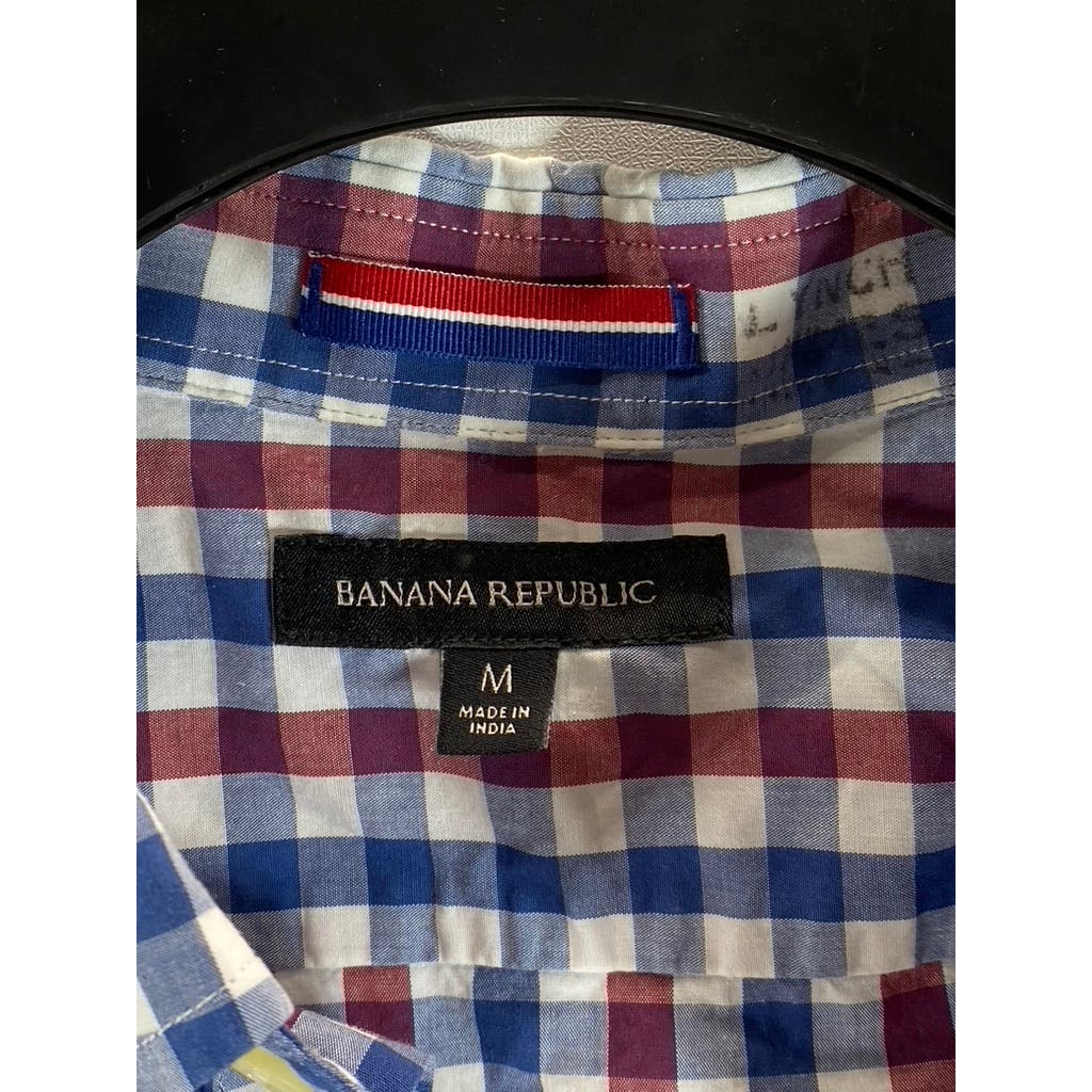 BANANA REPUBLIC Men's Blue/Red/White Checkered Button-Up Short Sleeve Shirt SZ M