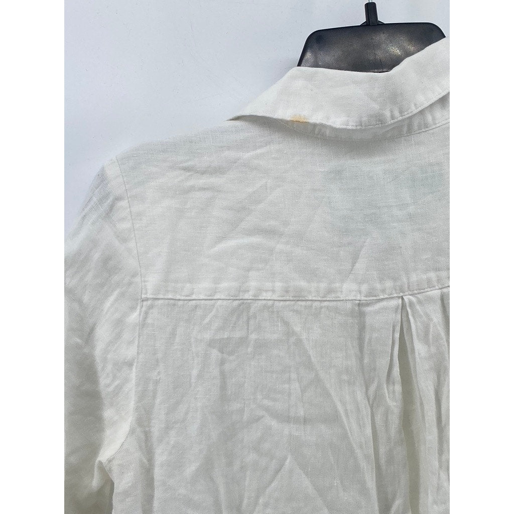 UNITED COLORS OF BENETTON Women's White Linen Split-Neck A-Line Mini Dress SZ XS