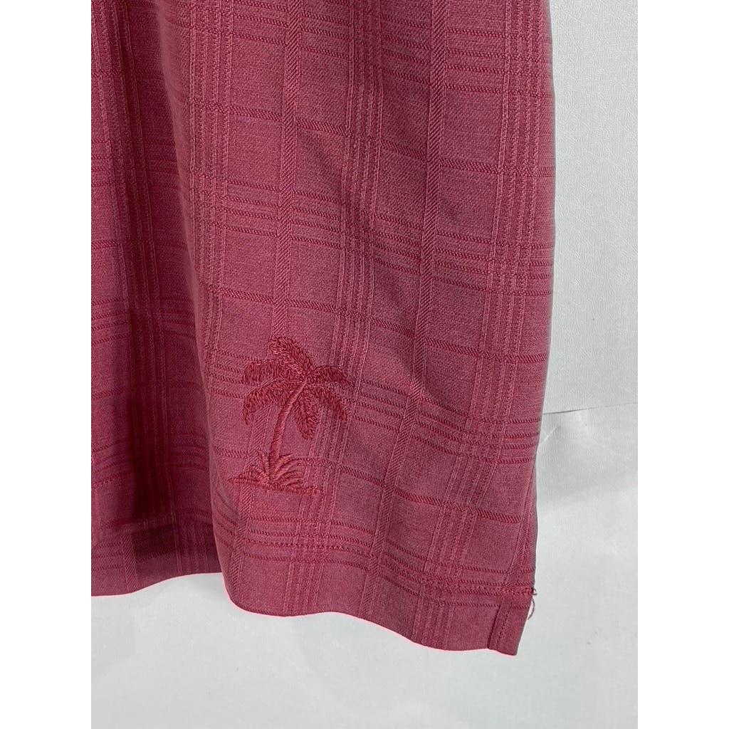 TOMMY BAHAMA Men's Red Textured Silk Vintage Button-Up Short Sleeve SZ L