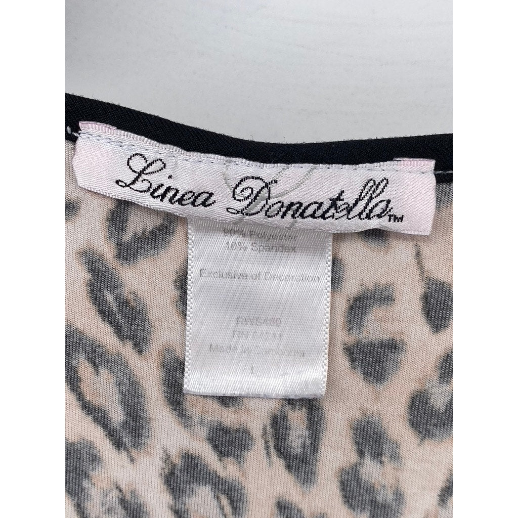 LINEA DONATELLA Women's Brown-Black Animal Print V-Neck Pajama Gown SZ L