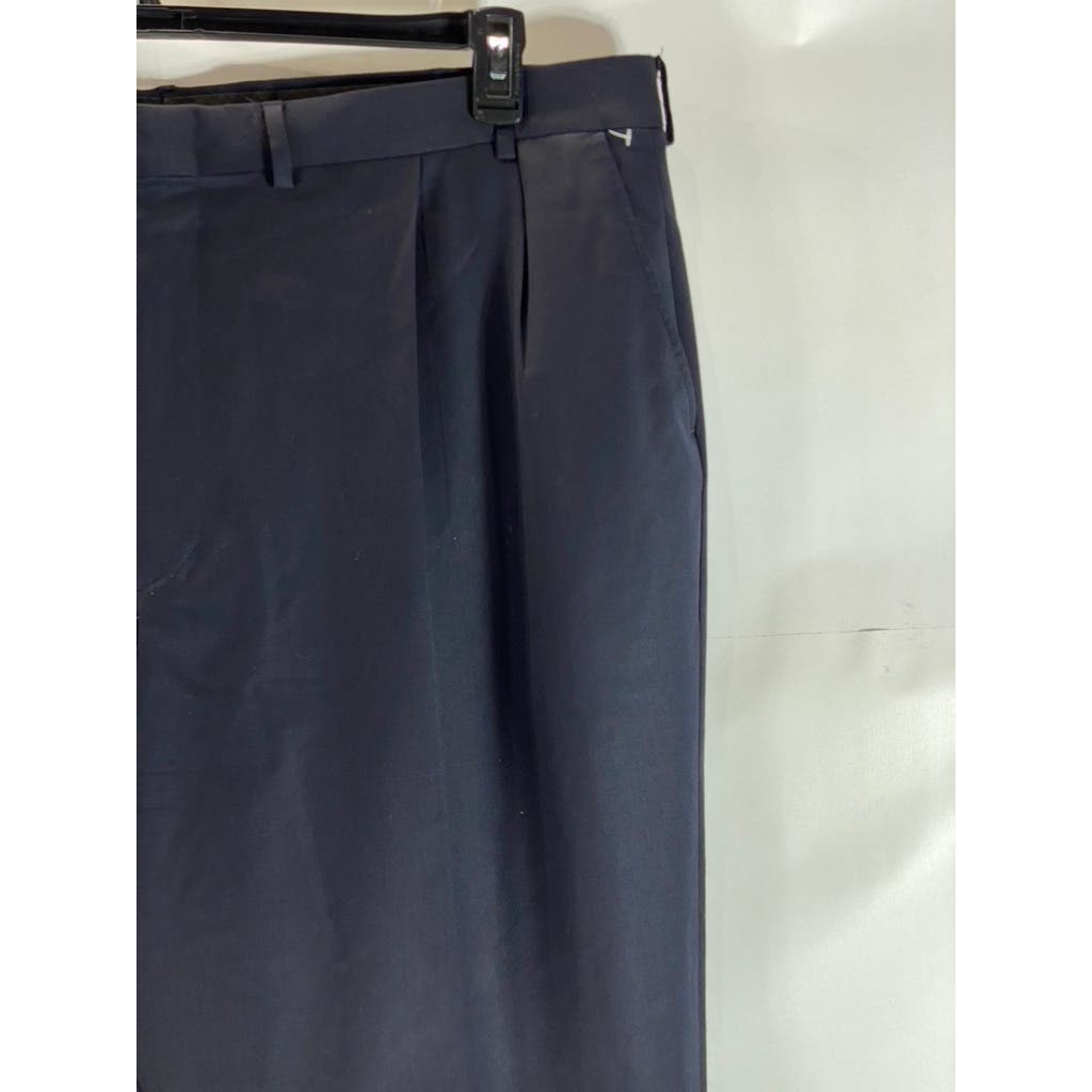 LANDS' END Men's Long Navy Comfort Waist Pleated Wool Cuffed Pant SZ 44L