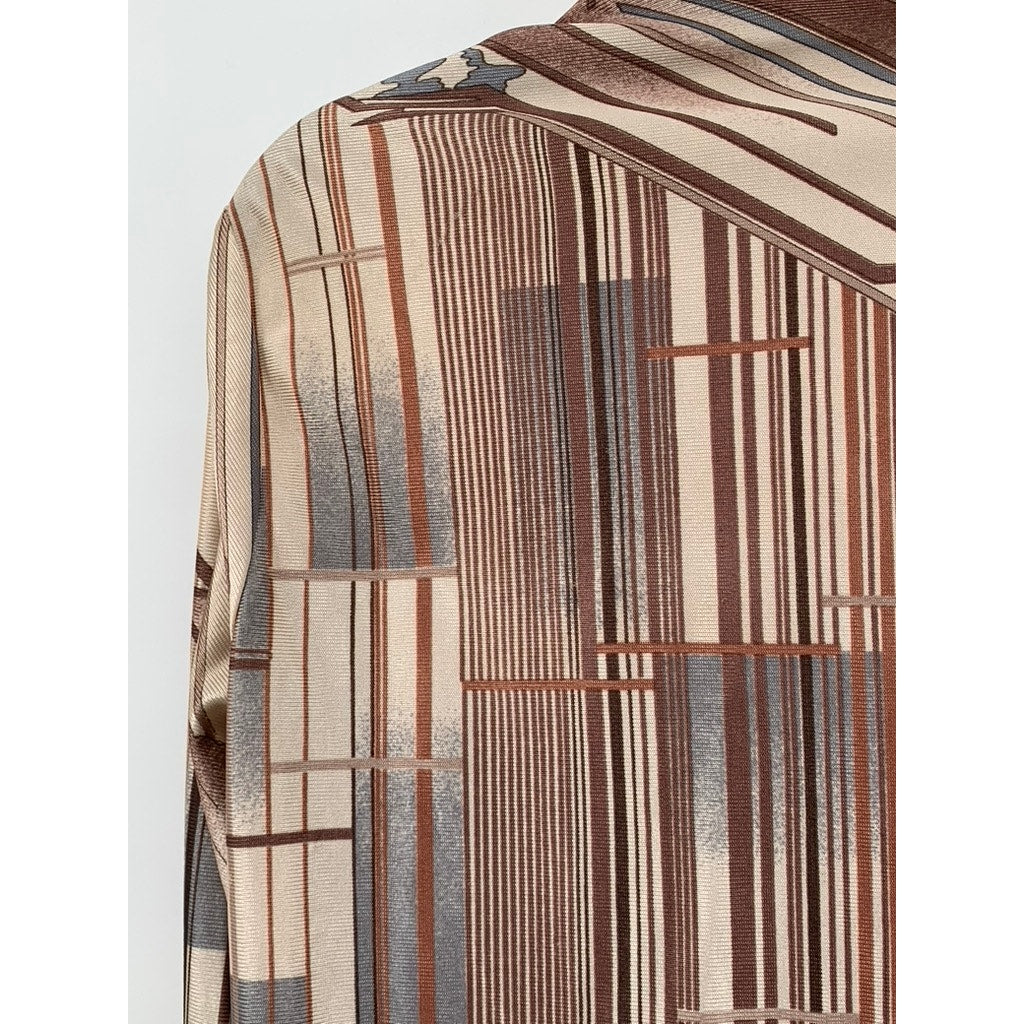 KENNINGTON Men's Vintage Brown Striped Button-Up Long Sleeve Shirt SZ M