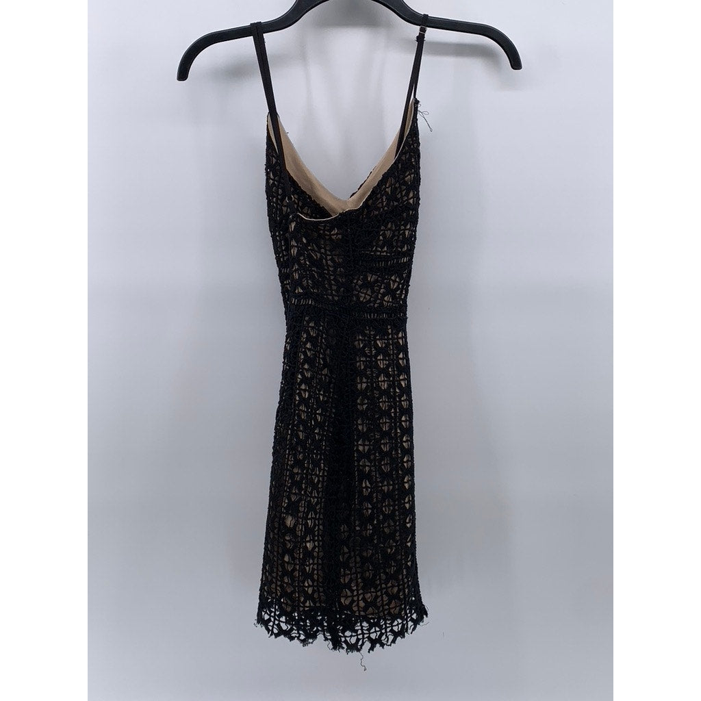 J.O.A LOS ANGELES Women's Black-Beige Spaghetti Strap V-Neck Crochet Dress SZ XS
