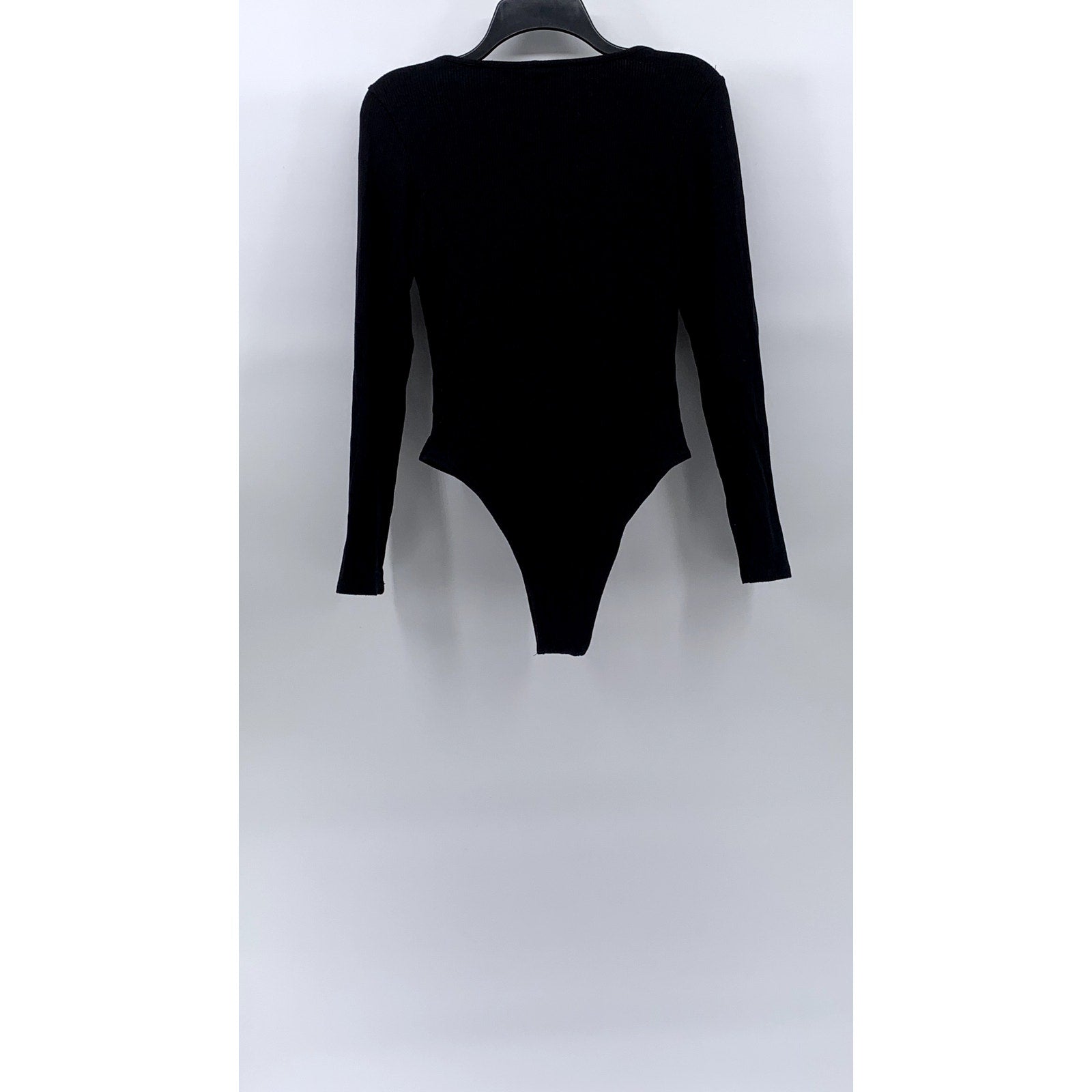 SHEIN Women's Black Ribbed Straight-Neck Long Sleeve Bodysuit SZ 6