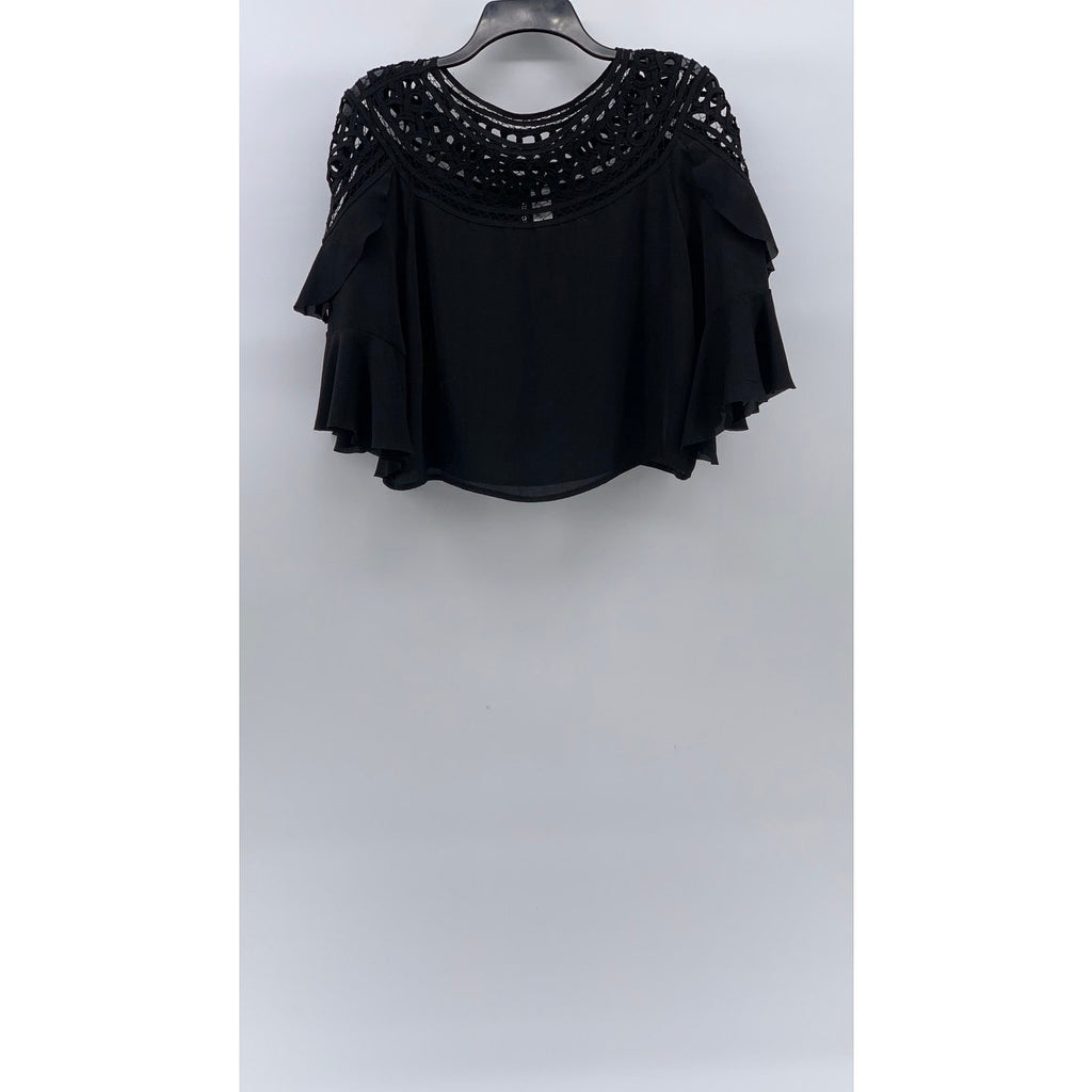 DIVIDED BY H&M Women's Black Crewneck Cutout Short Sleeve Layered Cape Top SZ 8