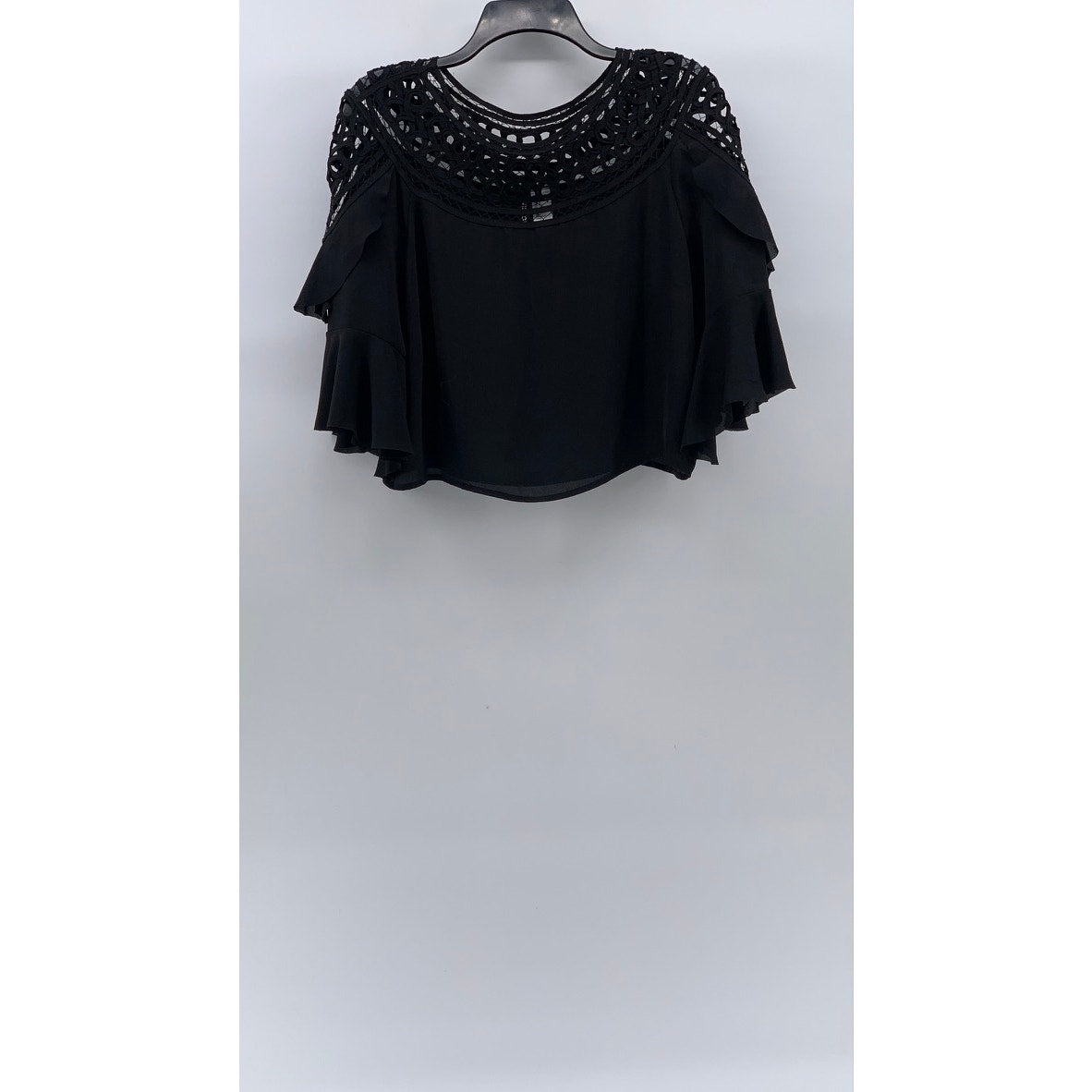 DIVIDED BY H&M Women's Black Crewneck Cutout Short Sleeve Layered Cape Top SZ 8