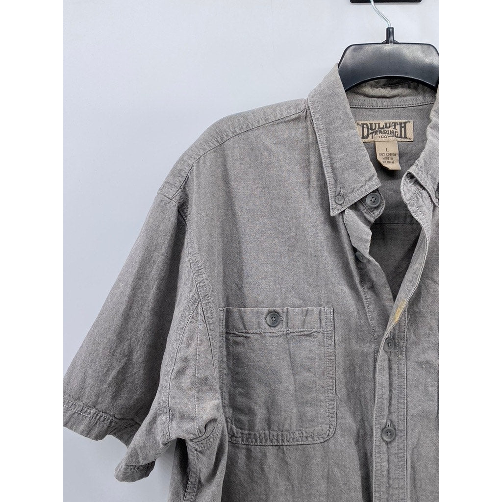 DULUTH TRADING CO Men's Gray Regular-Fit Short Sleeve Button-Up Shirt SZ L