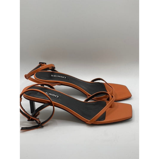 SENSO Women's Orange Leather Jamu Toe-Ring Ankle Strap Heel Sandals SZ 40(US9.5)