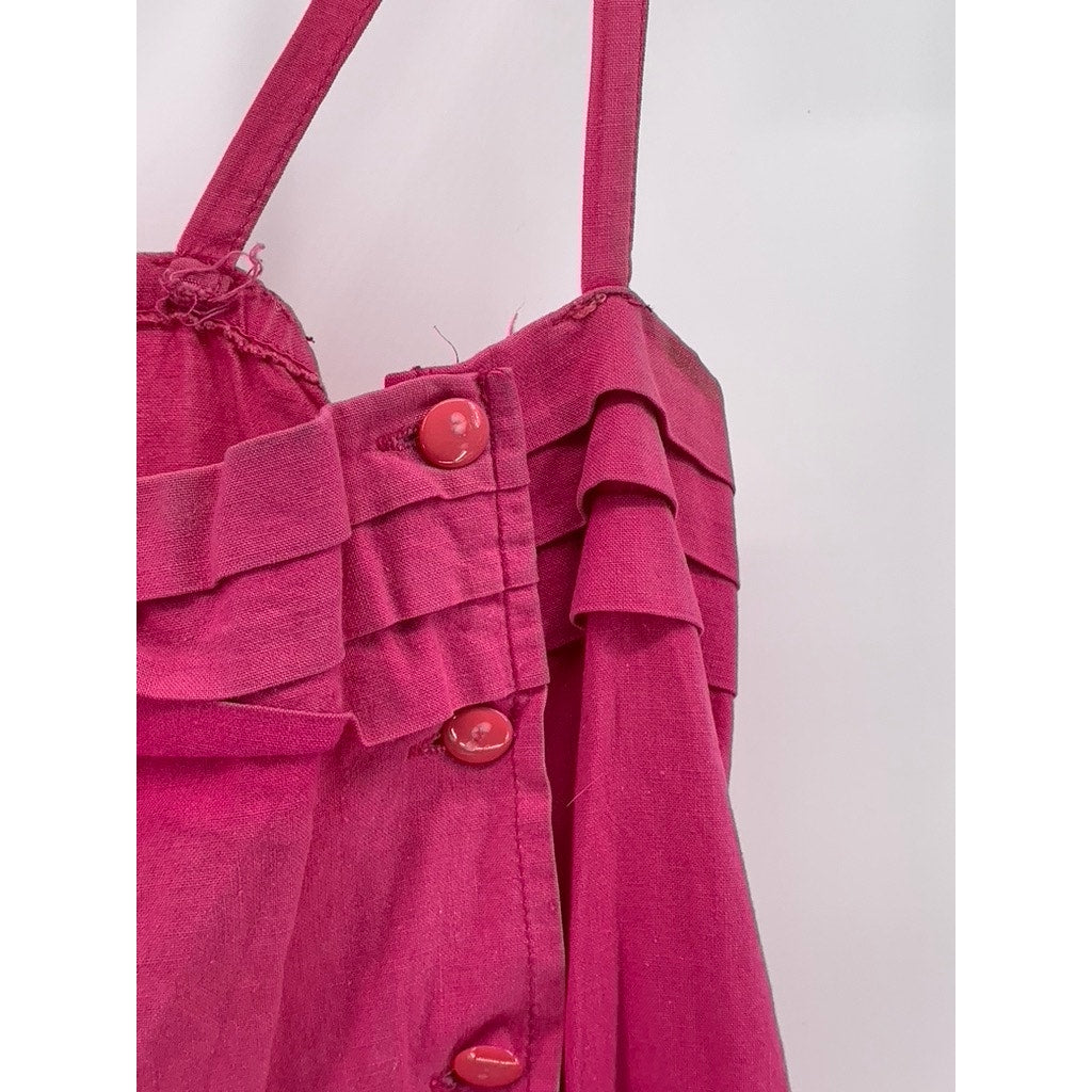 PARIS III Women's Fuchsia Side-Button Spaghetti Strap Jumpsuit SZ S