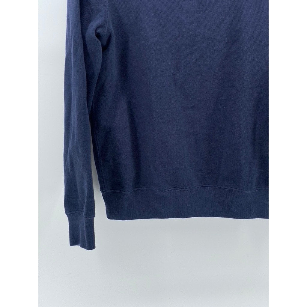 J.CREW Men's Navy Blue Pique Fleece Collared Pullover Long Sleeve Sweatshirt SZS