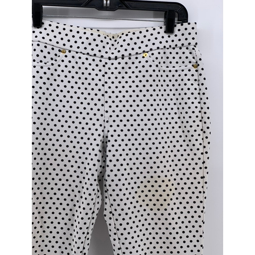 UNBRANDED Women's White-Black Polka Dot Slim Leg Pants SZ S