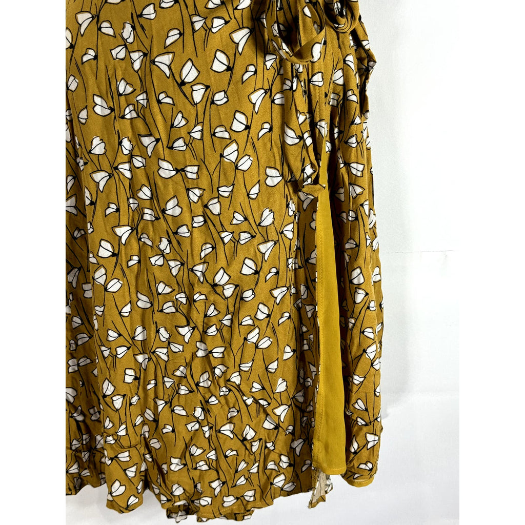 DRESS FORUM Los Angeles Women's Yellow Print V-Neck Short Sleeve Wrap Dress SZ S