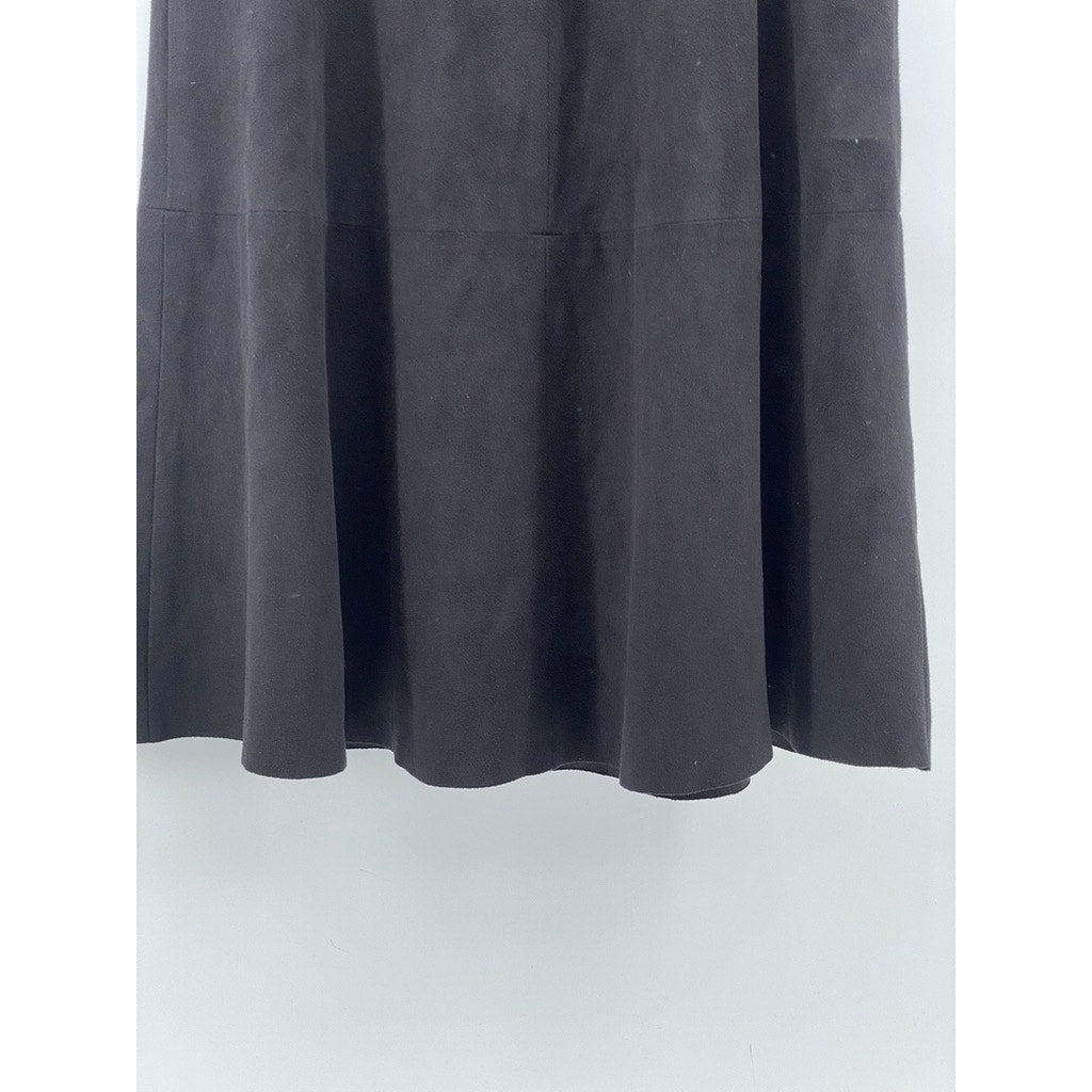 VINCE CAMUTO Women's Black Faux-Suede A-Line Flare Knee Length Skirt SZ 0