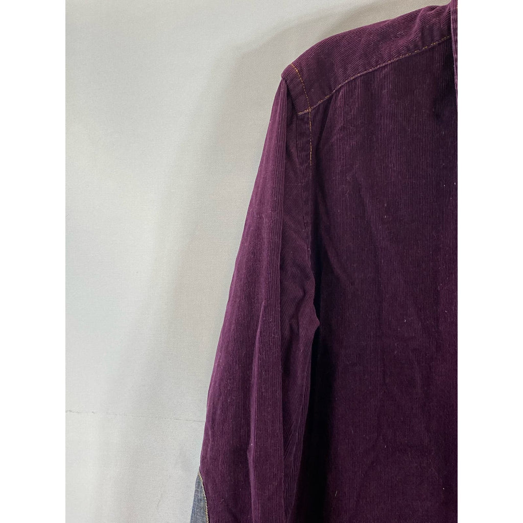 TED BAKER LONDON Men's Burgundy Corduroy Elbow-Patch Button-Up Shirt SZ 4(US/L)