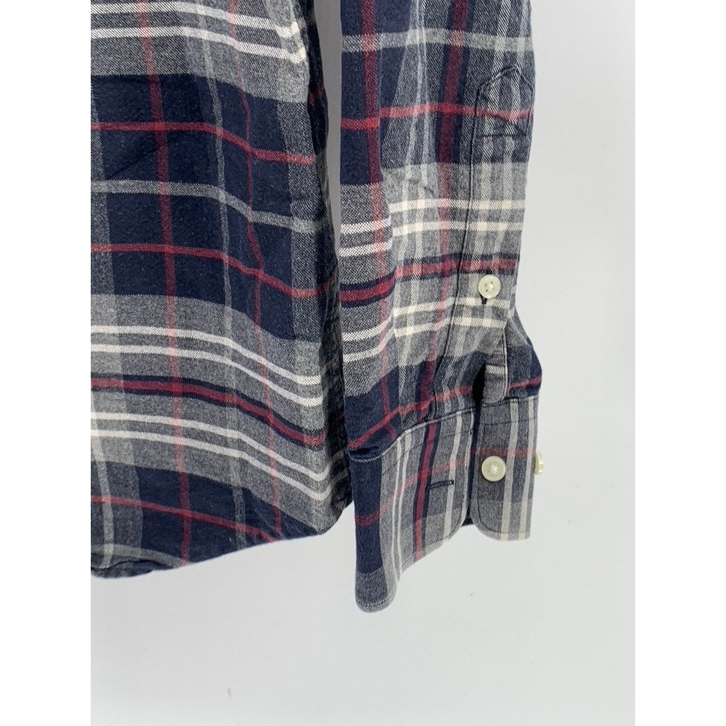 H&M Men's Gray-Navy-Burgundy Regular Fit Plaid Button-Up Long Sleeve Shirt SZ S