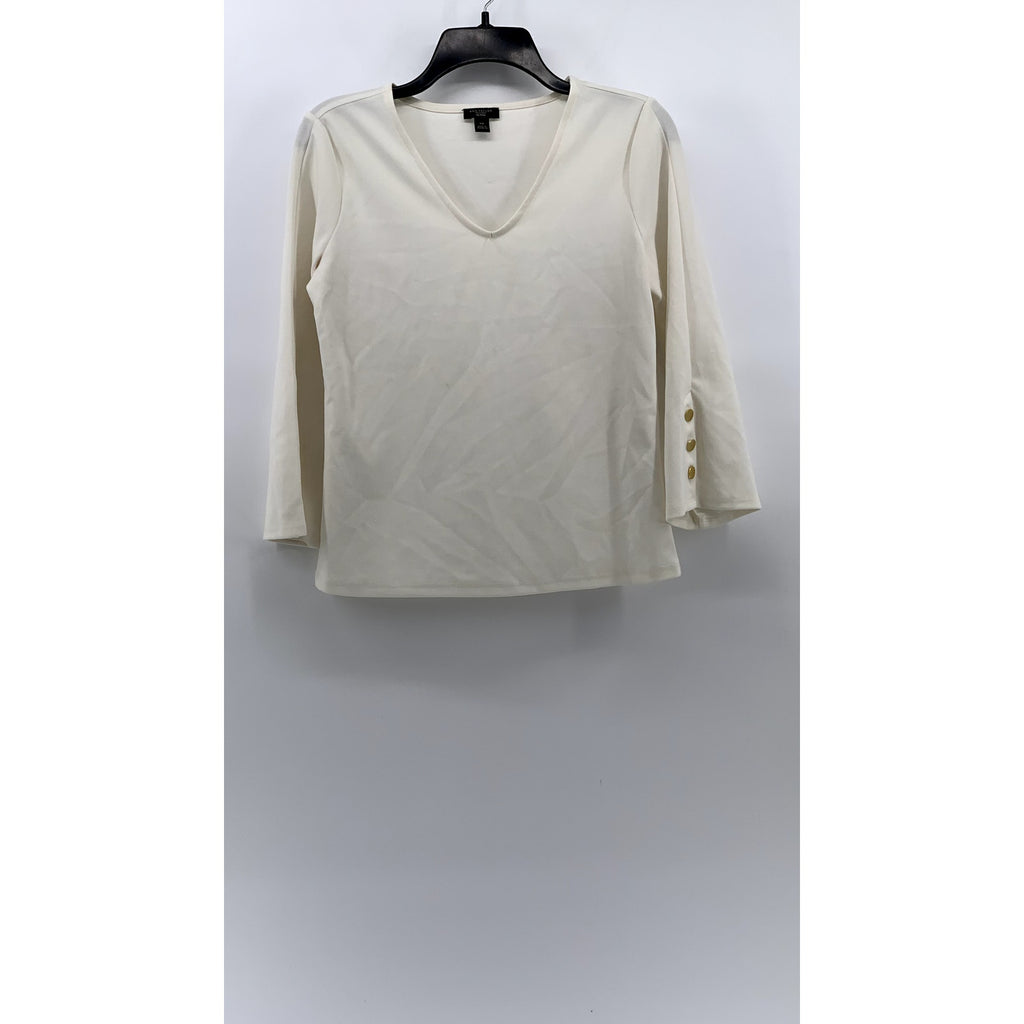 ANN TAYLOR FACTORY Women's Off-White Petite V-Neck Top SZ XSP