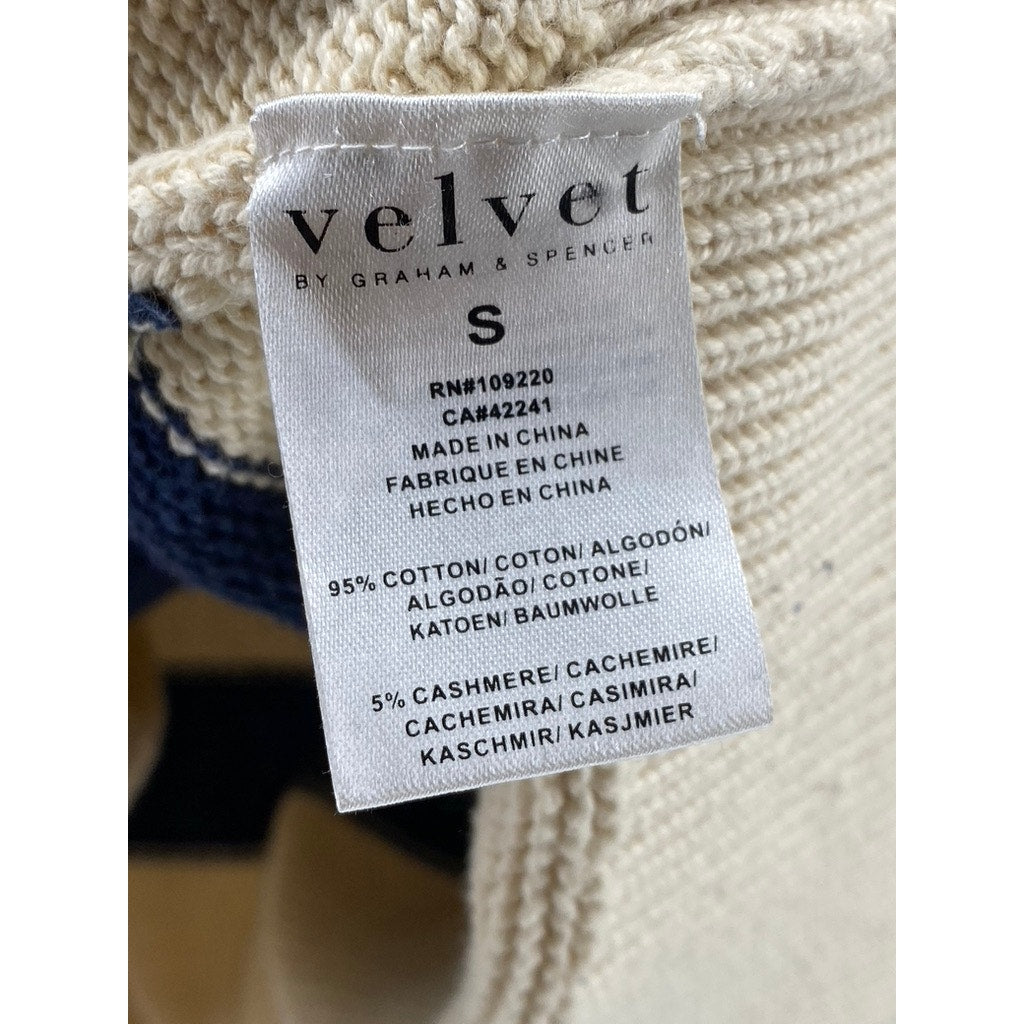 VELVET By GRAHAM & SPENCER Women's Beige-Black Striped Knit Sweater Polo SZ S