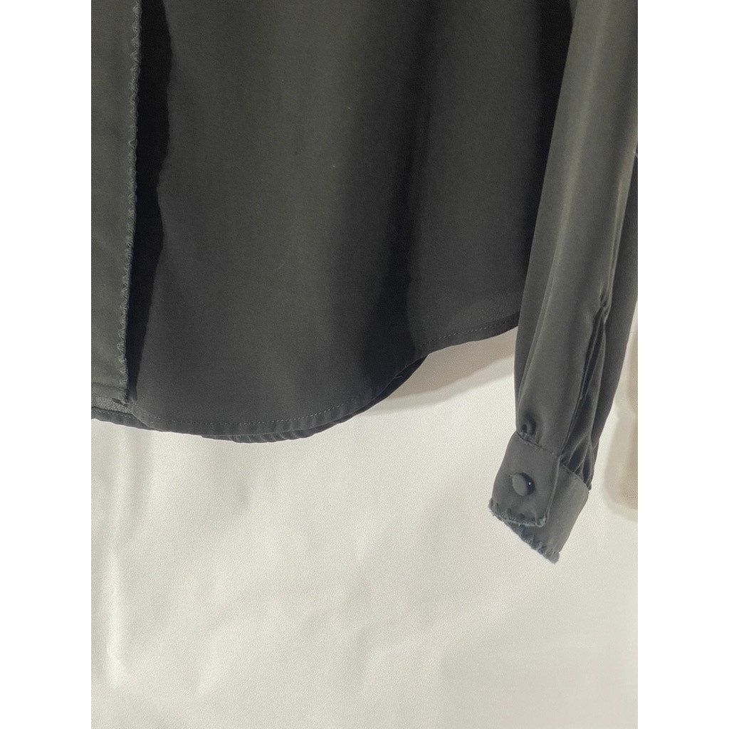 ZARA BASIC Women's Black Sheer Button-Up Long Sleeve Top SZ S