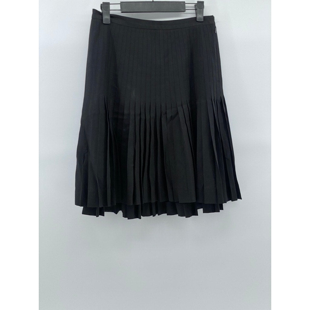 BROOKS BROTHERS Women's Black Wool Pleated Knee-Length A-Line Skirt SZ 4