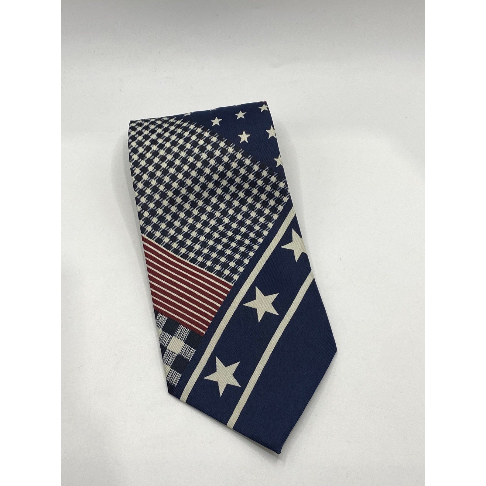 LAURANT BENON PARIS Men's Blue-Red-White Ginghman Star Print Tie SZ OS