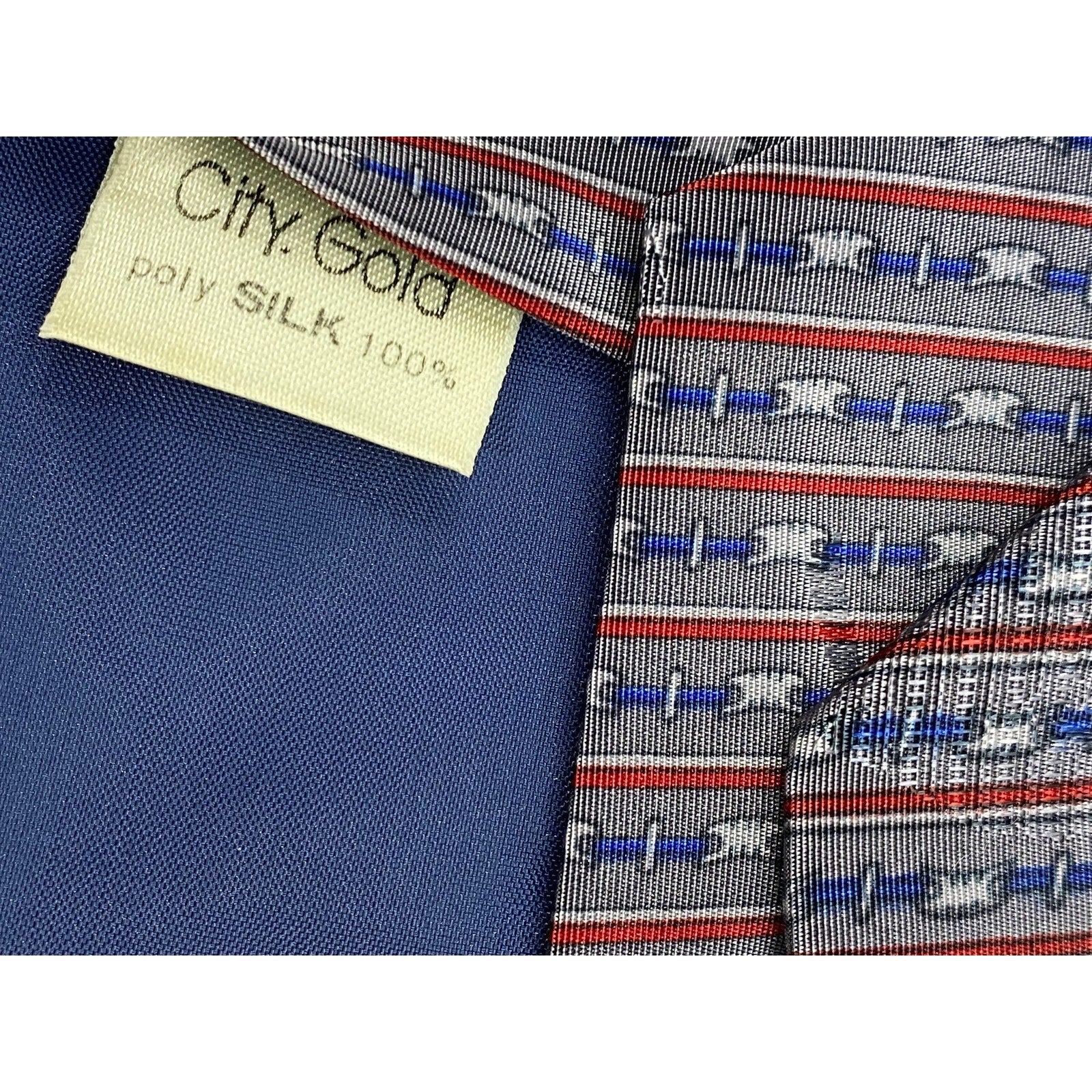 CITY GOLD Men's Navy-Burgundy Poly Silk Printed Casual Tie SZ OS
