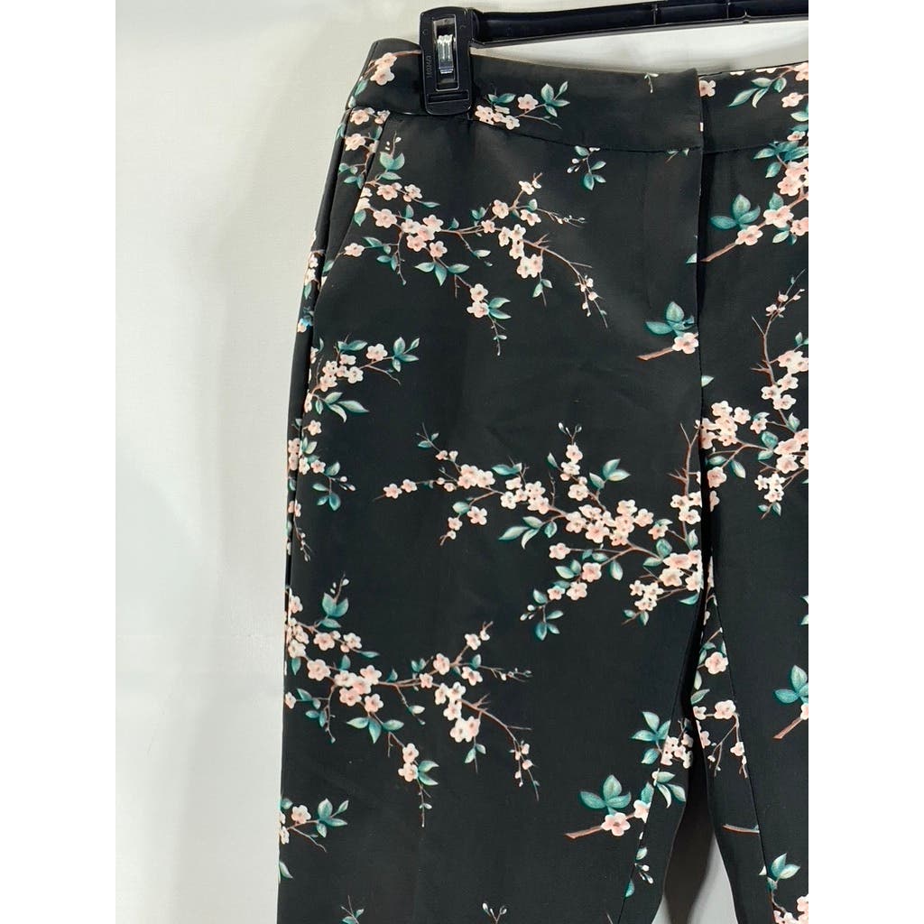 CYNTHIA ROWLEY Women's Black Floral Print Straight-Leg Cropped Pants SZ 4