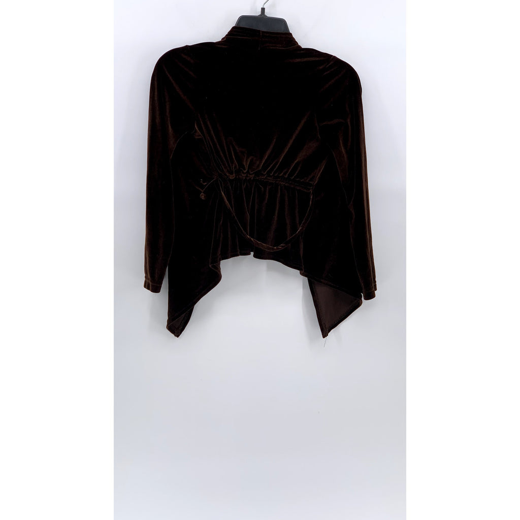 PEACHES N' CREAM Women's Brown Velvet Open-Front Back Cinched Sweater SZ XS