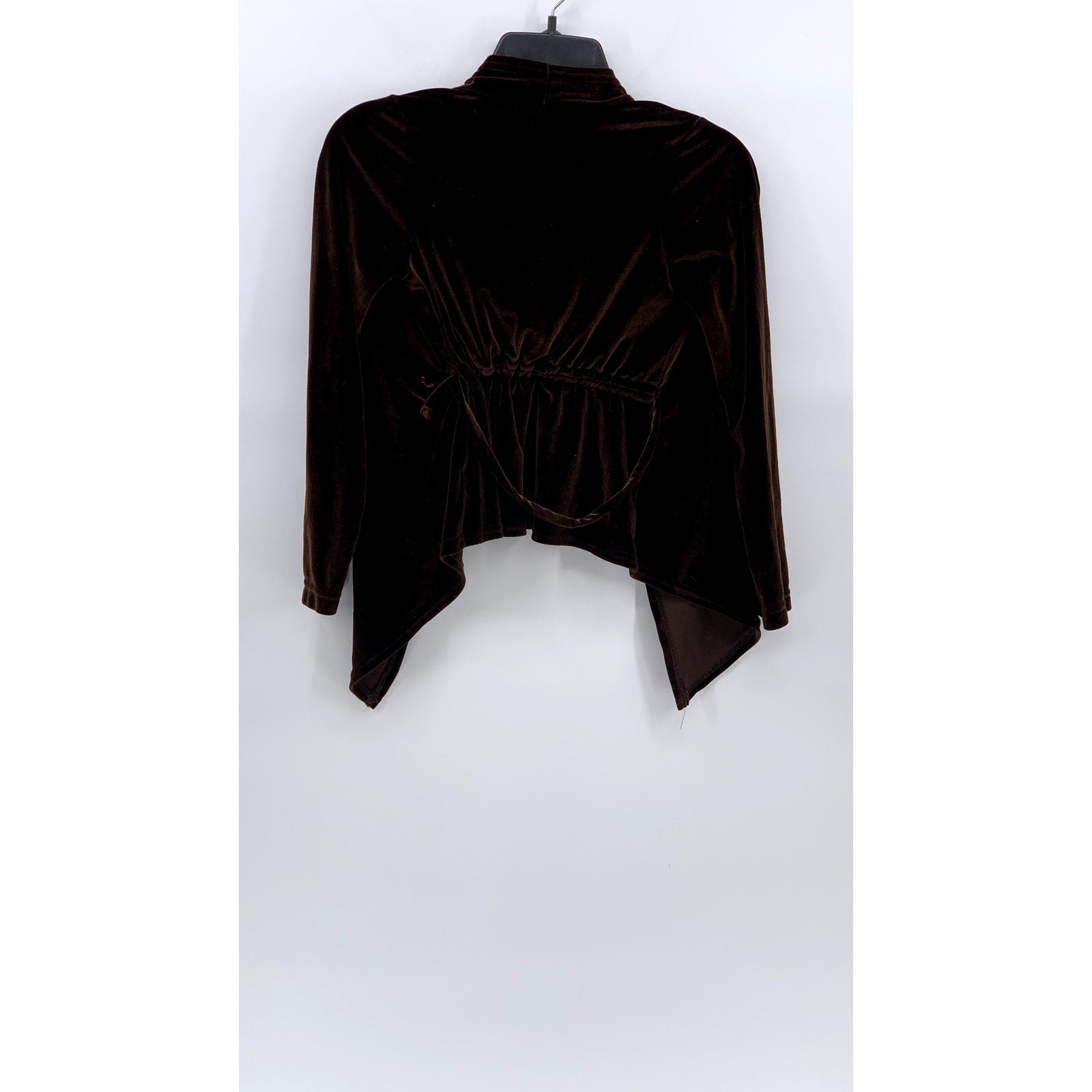 PEACHES N' CREAM Women's Brown Velvet Open-Front Back Cinched Sweater SZ XS
