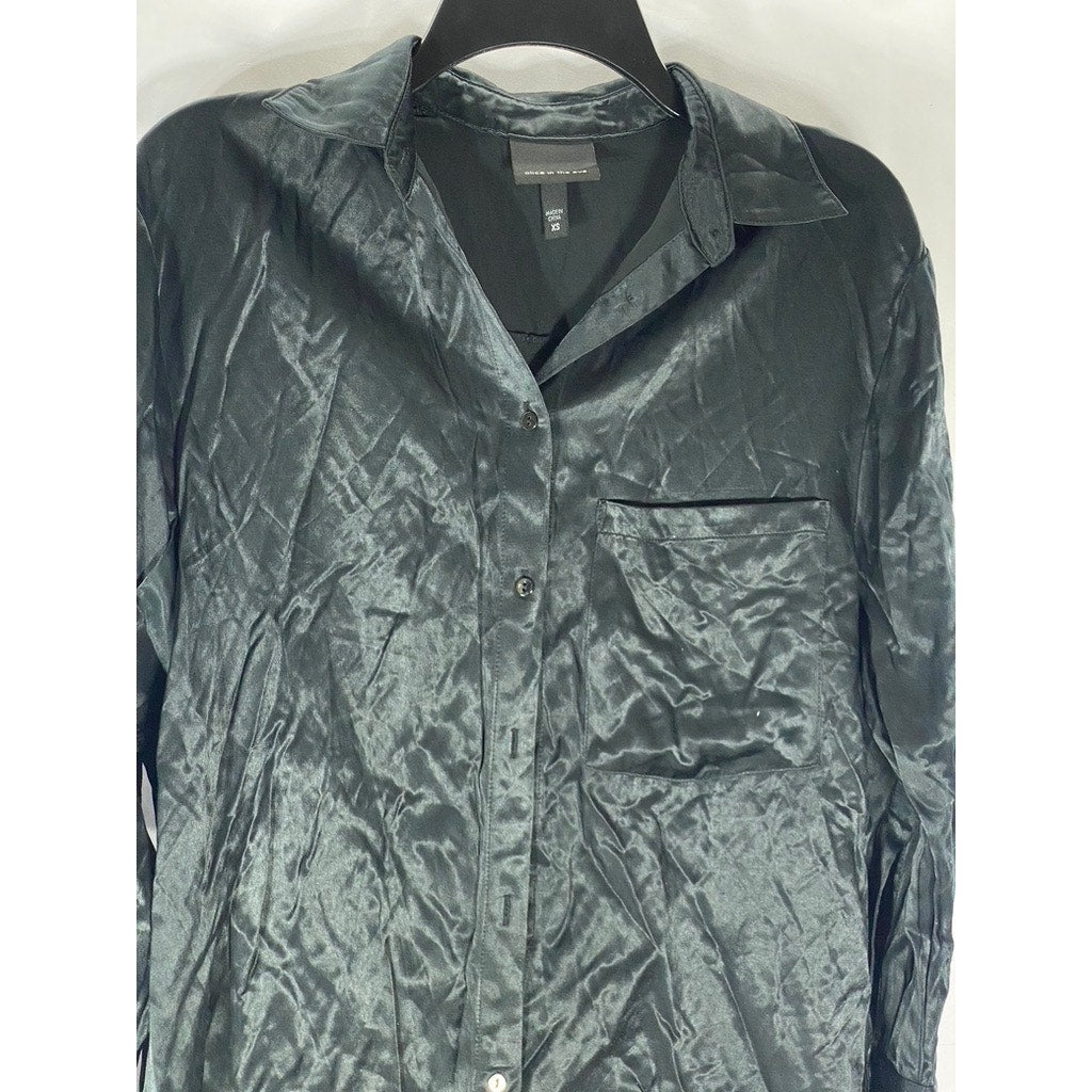 ALICE IN THE EVE Women’s Black Sienna Silky Button-Up Long Sleeve Top SZ XS