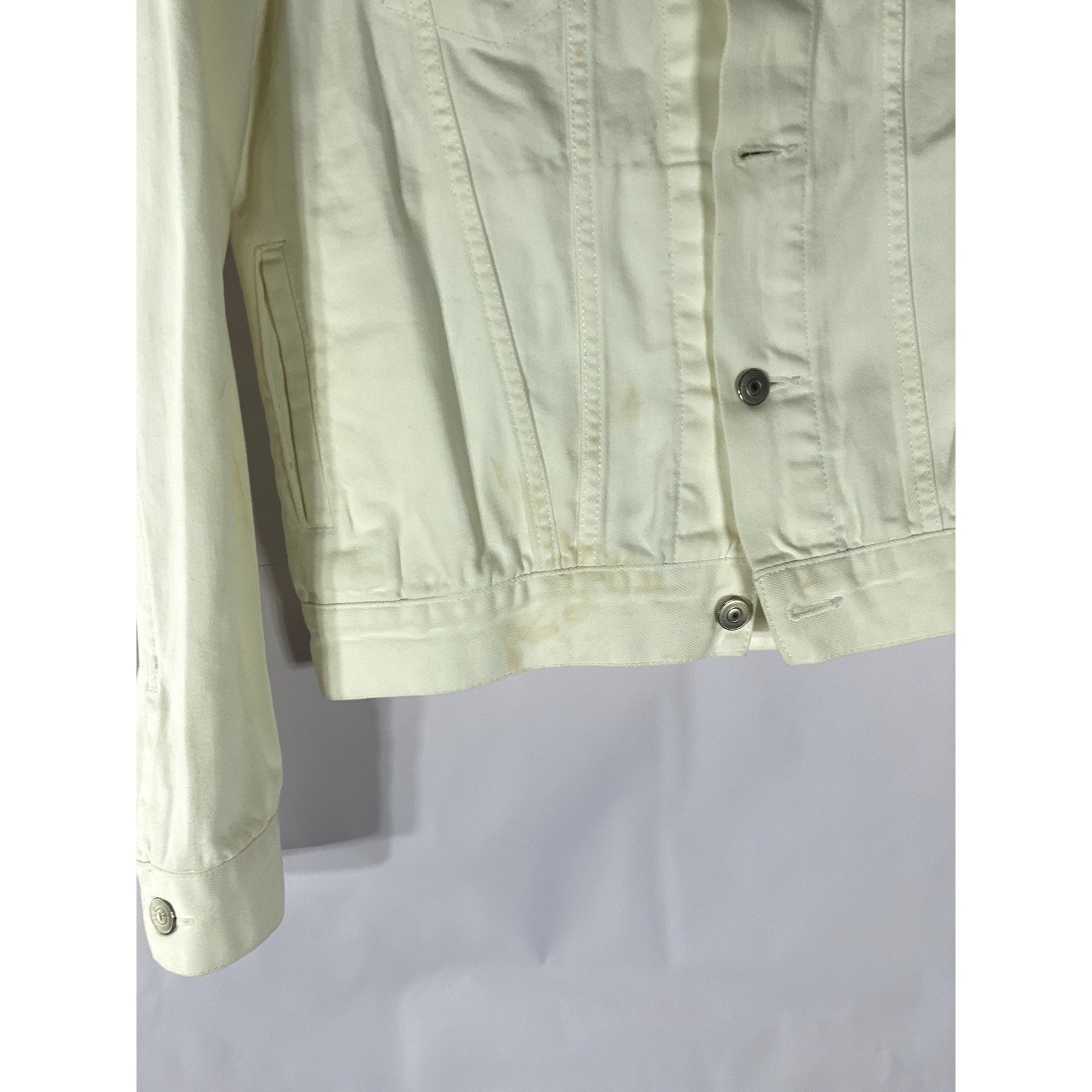 MUJI Women's Cream Washed Denim Patch Pocket Button-Up Long Sleeve Jacket SZ S