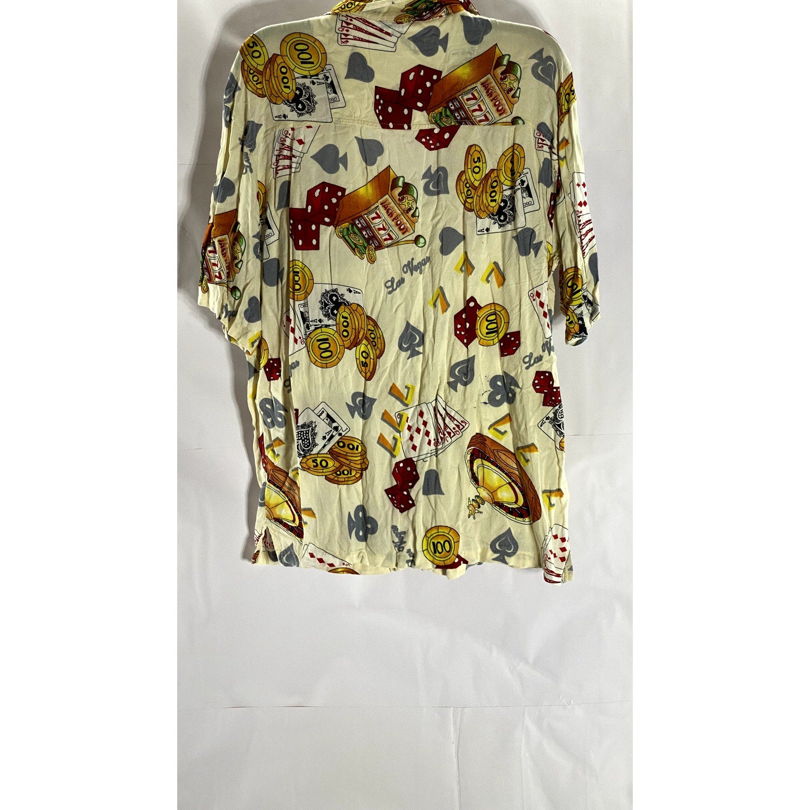 PASSION-1 Men's Vintage Yellow Casino Print Short Sleeve Button-Up Shirt SZ XL