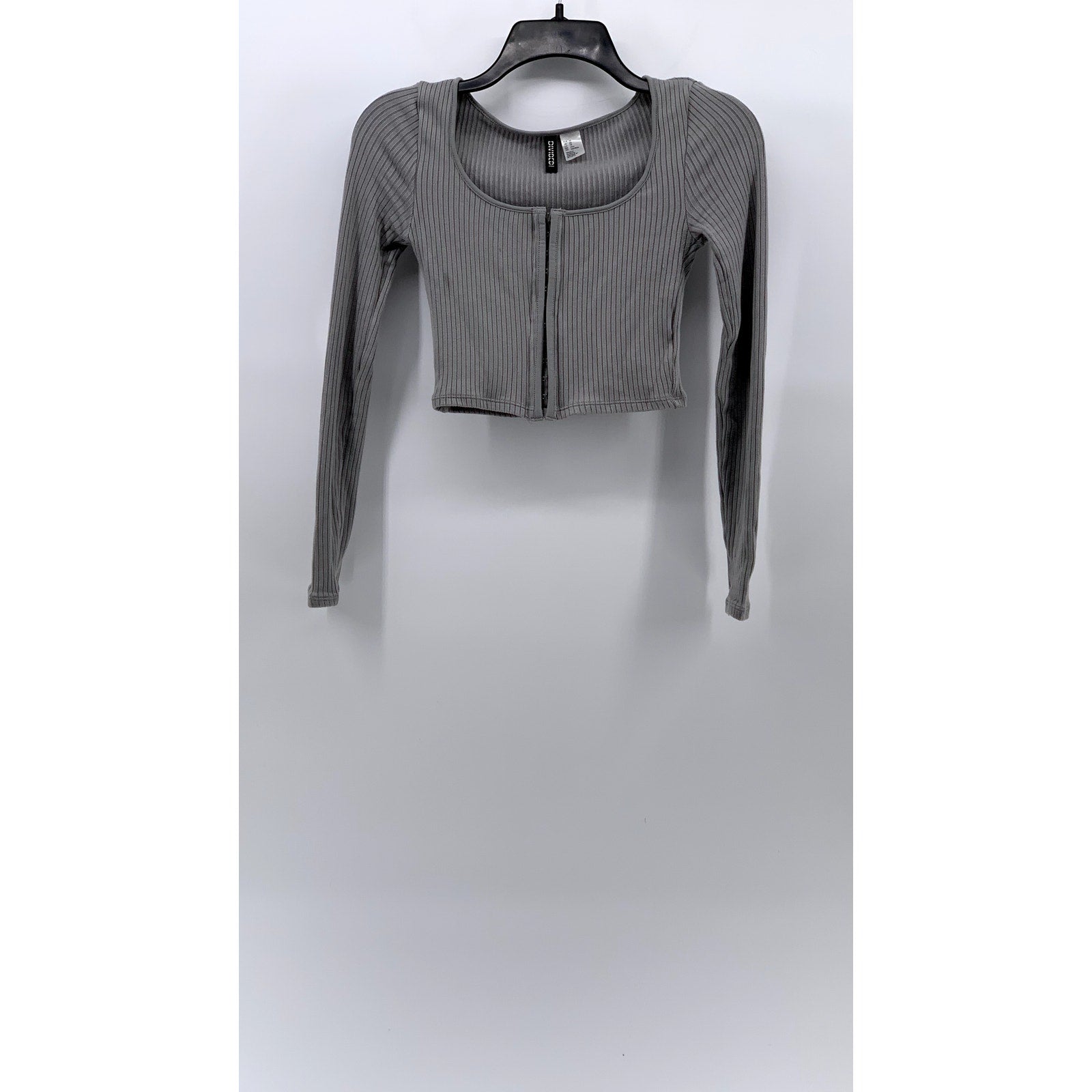 DIVIDED By H&M Women's Gray Ribbed Crewneck Long Sleeve Cropped Top SZ XS