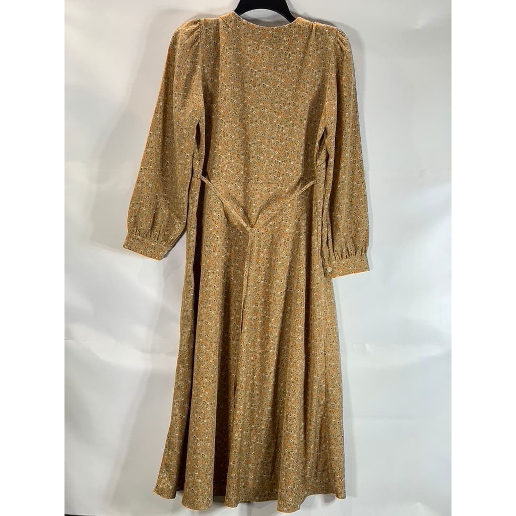 JADE Women's Floral Brown Vintage Inspired Long Sleeve Secretary Dress SZ M