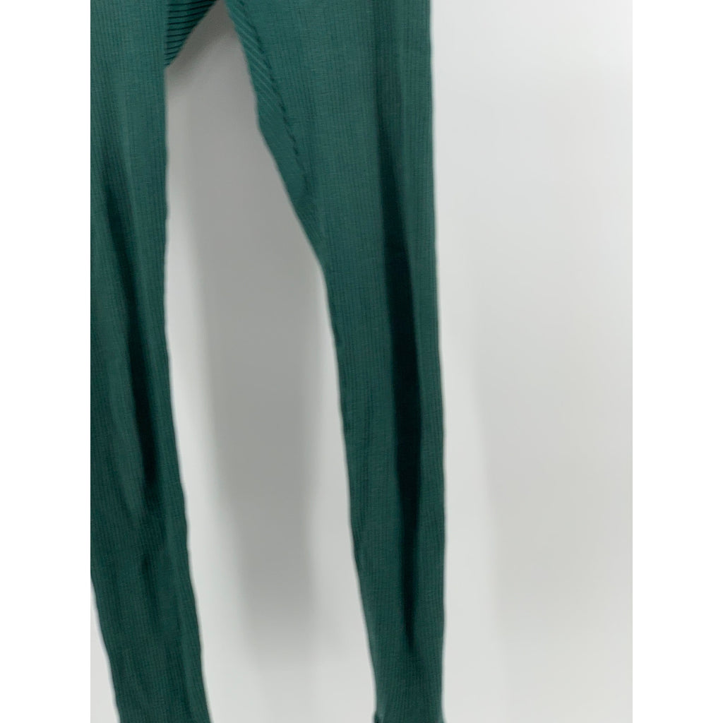 VICTORIA'S SECRET PINK Women's Dark Green Ribbed Fitted Yoga Leggings SZ XS
