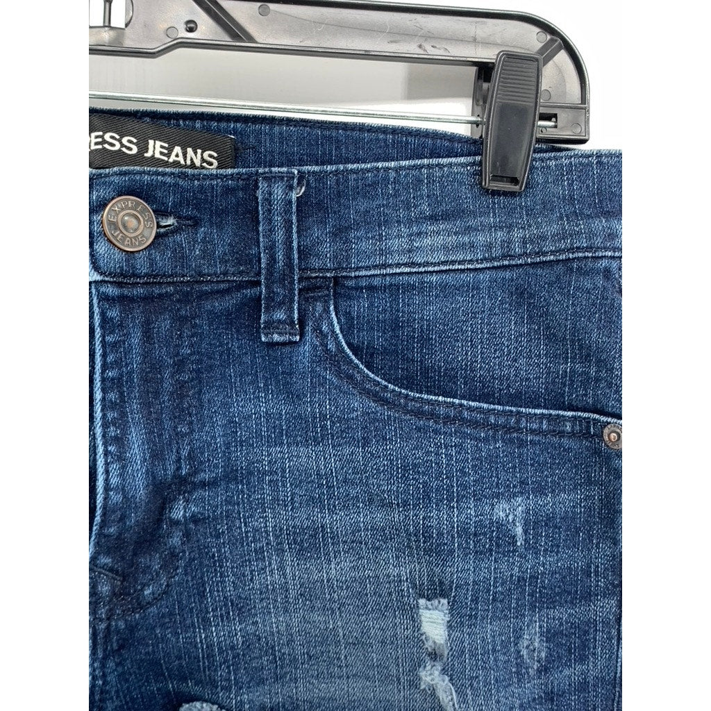 EXPRESS JEANS Women's Blue Denim Distressed Cut-Off Cotton-Blend Shorts SZ 4