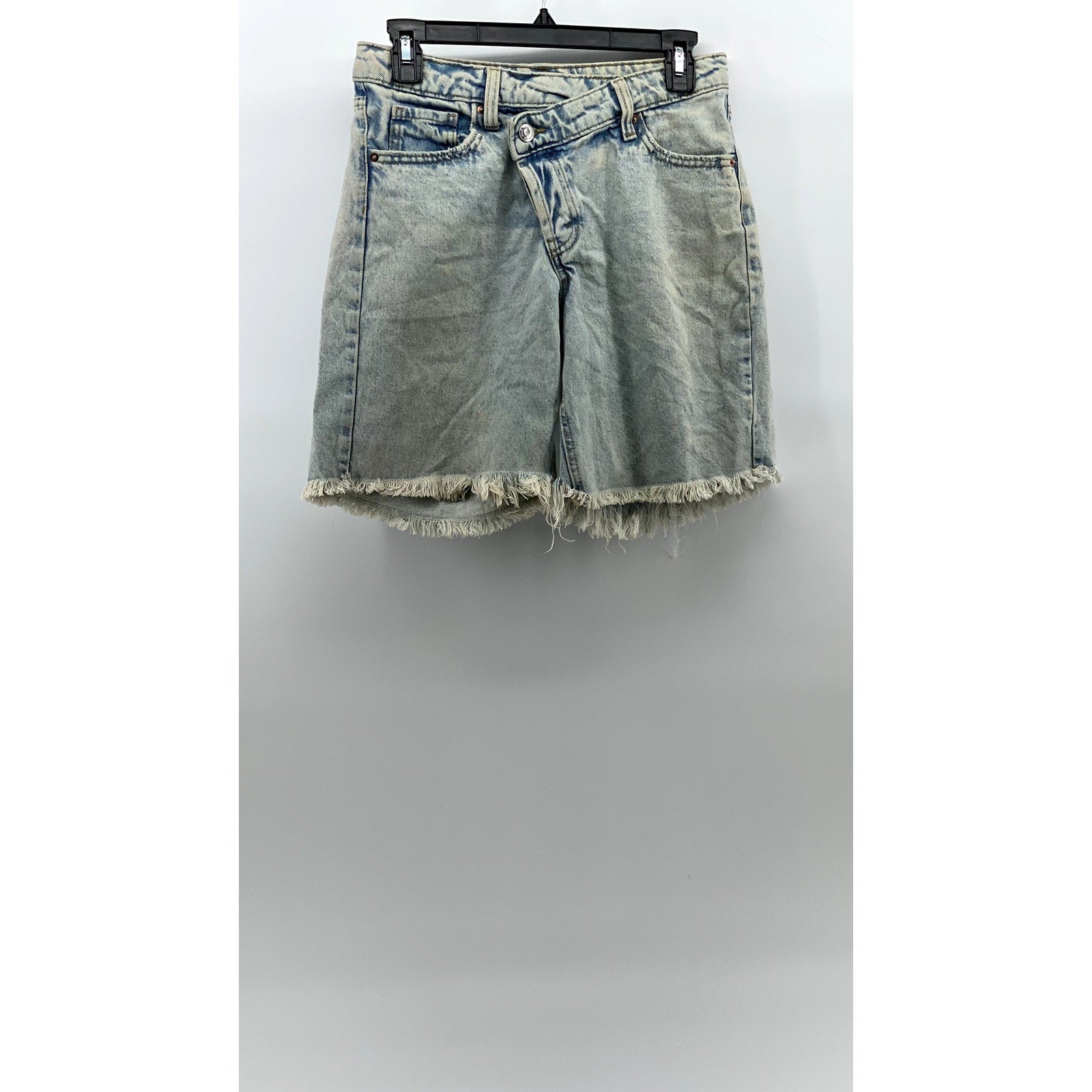 WILD FABLE Women's Light Blue Frayed Asymmetrical Waist High-Rise Shorts SZ 00
