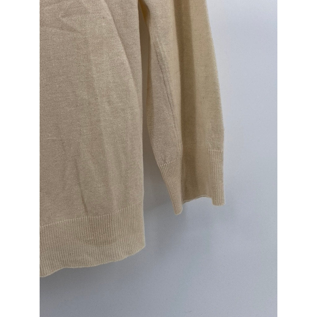 J.CREW Women's Beige Knit Crewneck Button-Up Long Sleeve Cashmere Cardigan SZ S