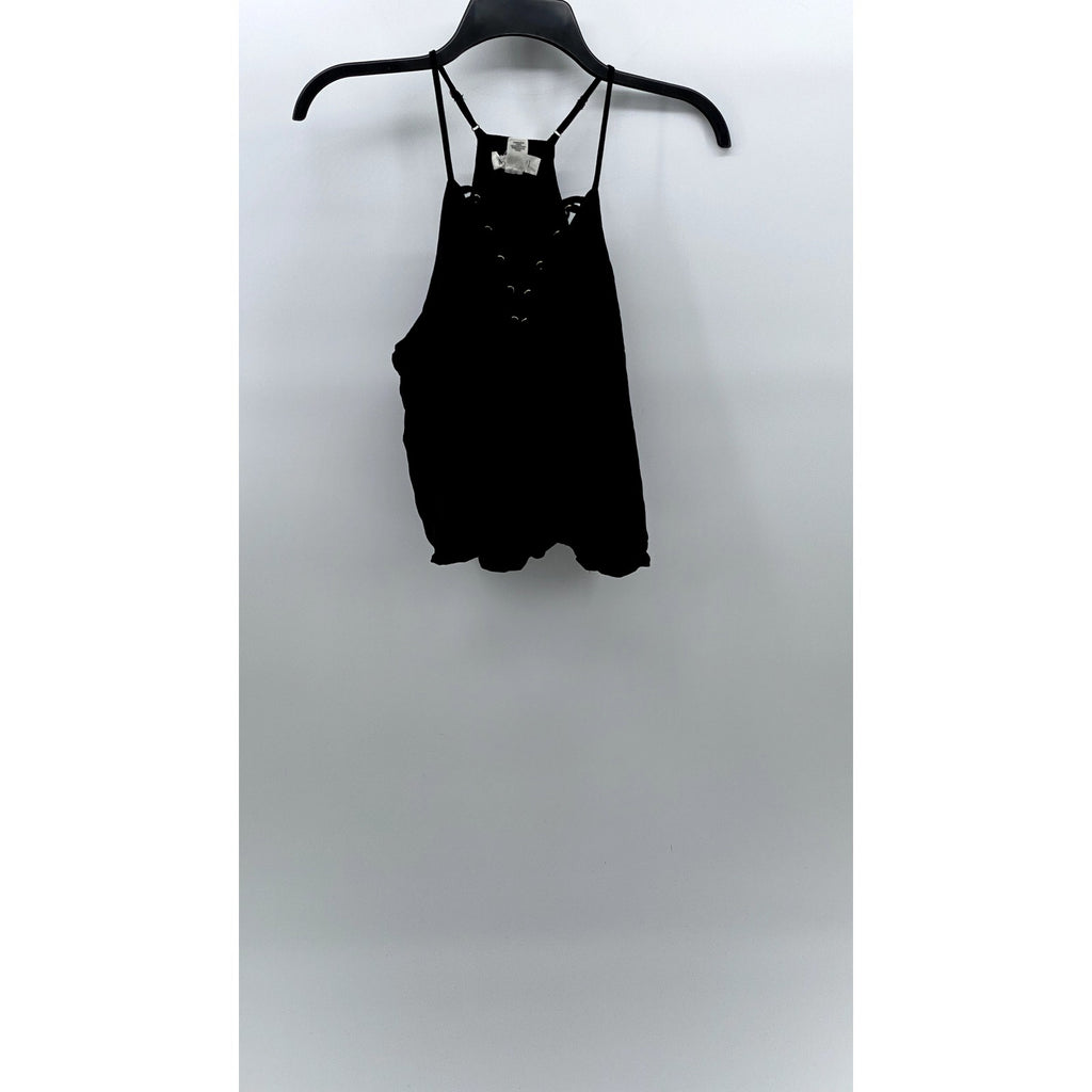 FOREVER 21 Women's Black Lace-Up V-Neck Spaghetti Strap Racerback Top SZ L