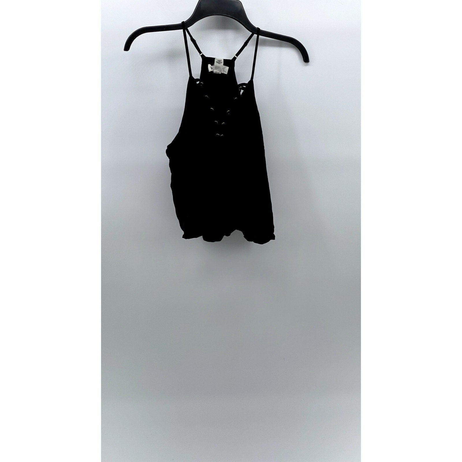 FOREVER 21 Women's Black Lace-Up V-Neck Spaghetti Strap Racerback Top SZ L
