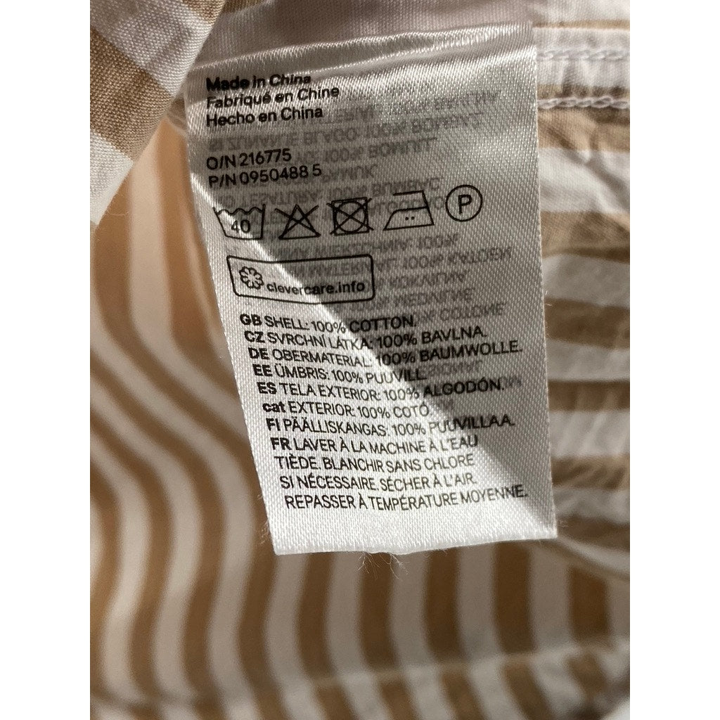 H&M Men's Brown-White Striped Regular-Fit Button-Up Long Sleeve Shirt SZ S