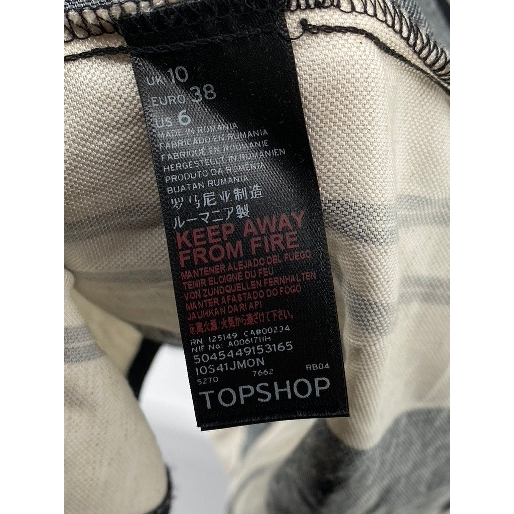 TOPSHOP Women's Black-Beige Striped Short Sleeve Knee-Length Wrap Dress SZ 6